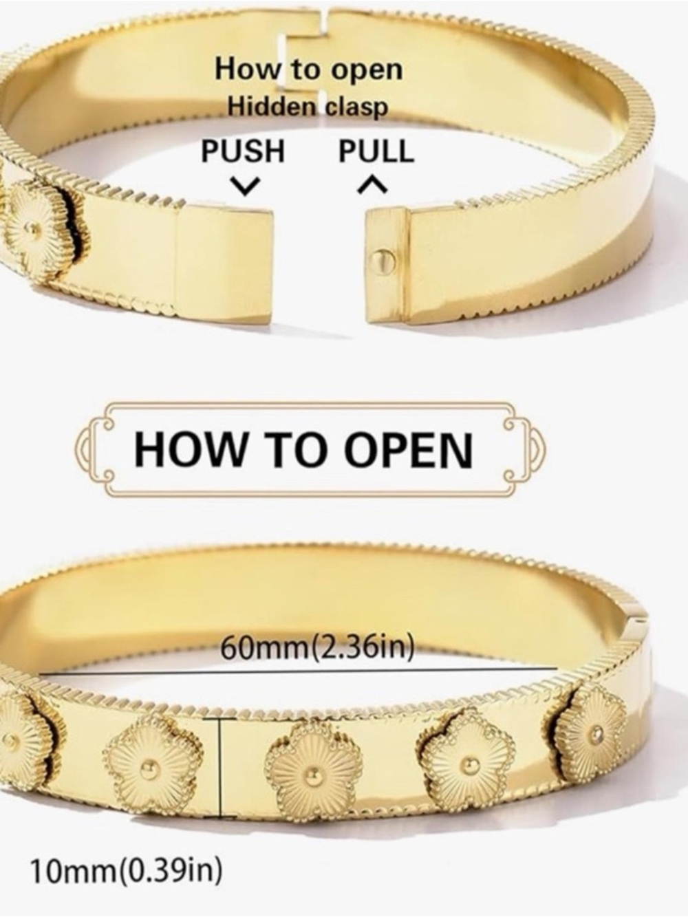 Gold Hardware Four Leaf Bangle Bracelet - Picture 4 of 12